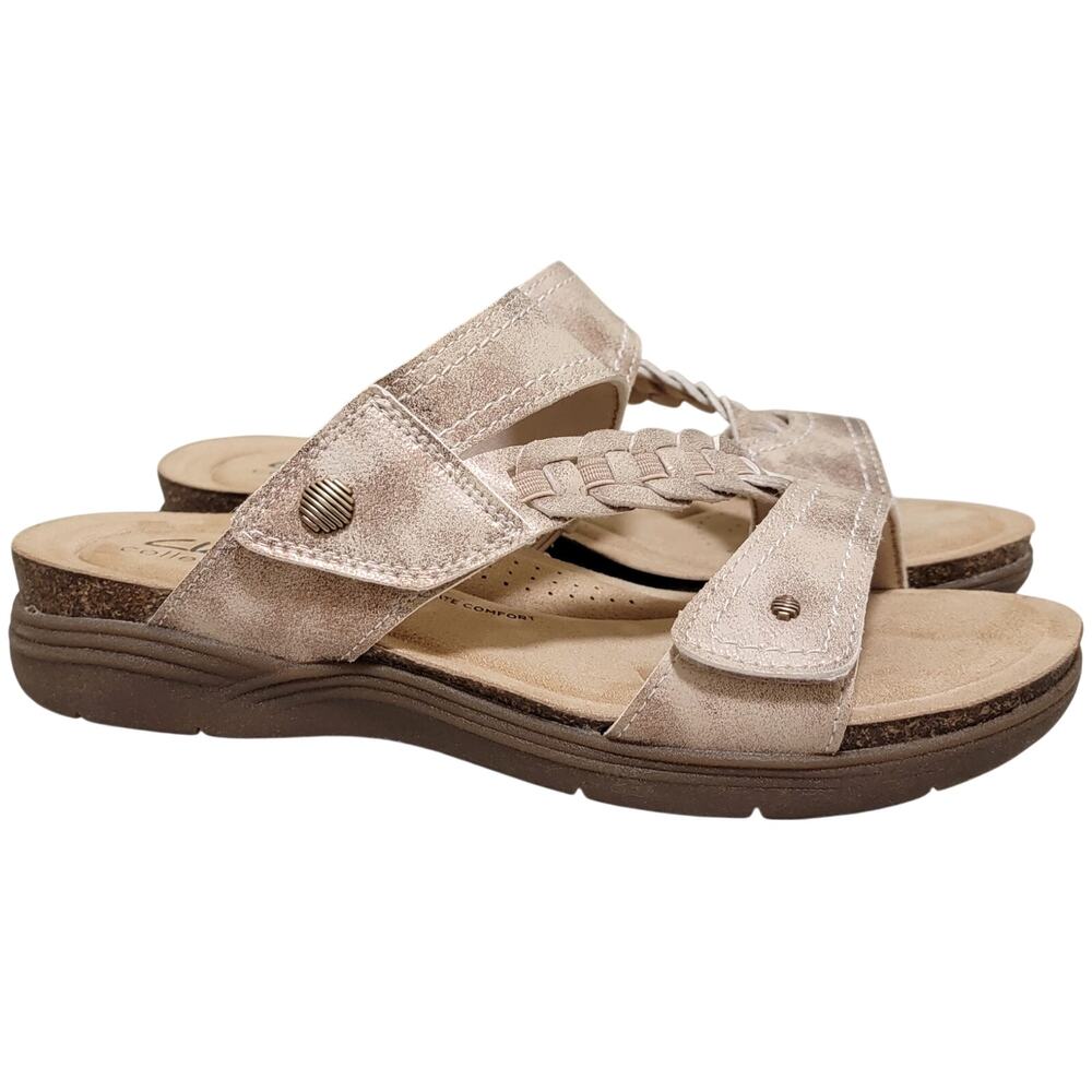 Clarks Women April Raelyn Asymmetrical Slide Sandals Size US 8W Bronze Metallic
